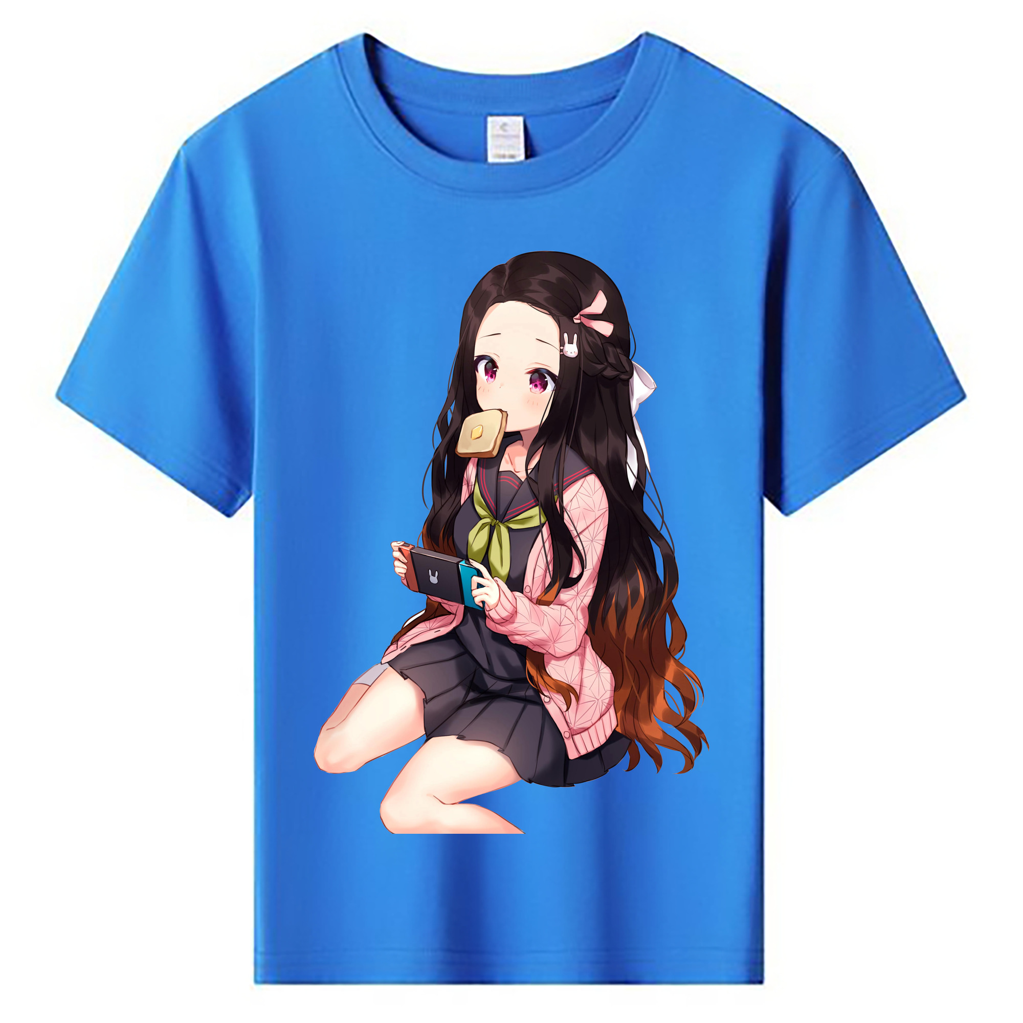 （画像用） 鬼滅の刃（きめつのやいば）竈門 禰󠄀豆子／かまど ねずこ Kamado Nezuko 綿100％キッズTシャツ（フロントプリント）